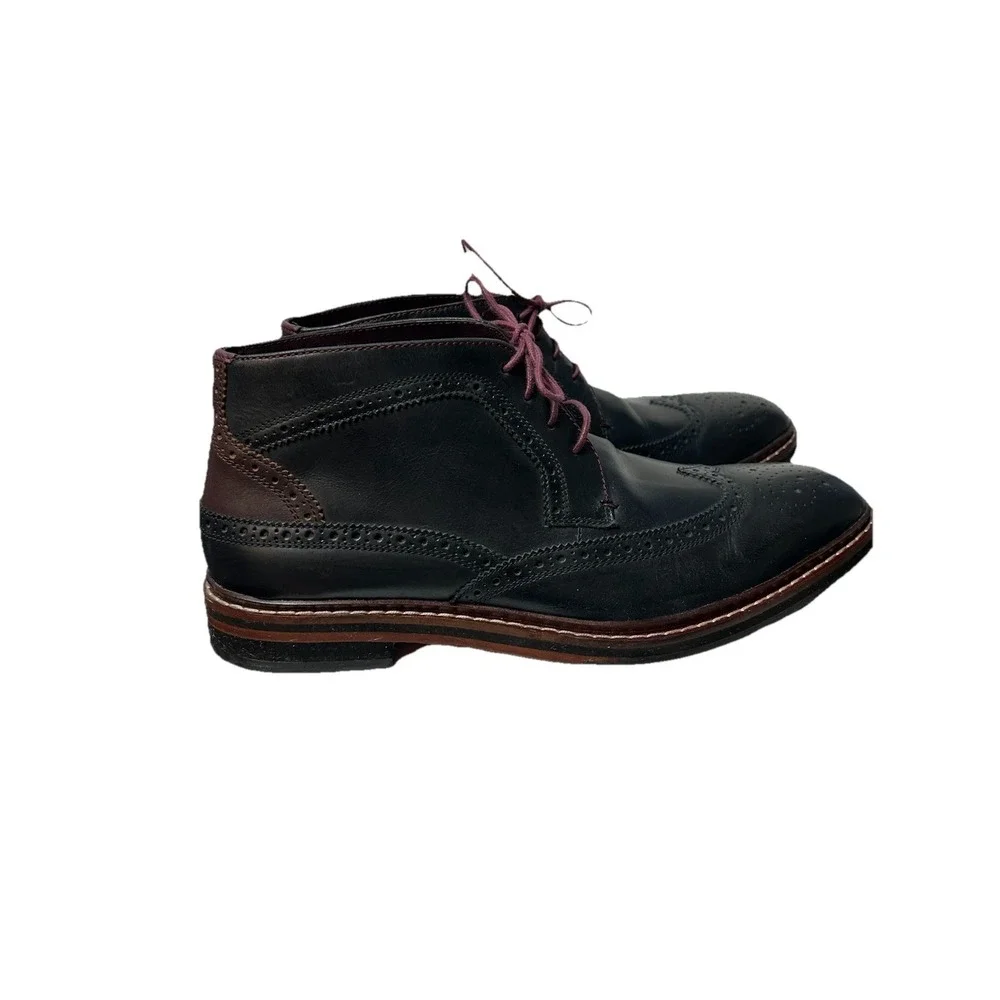 Ted Baker Cinika Wingtip Chukka Boots Men's 10.5 Navy Black Leather‎ Brogue